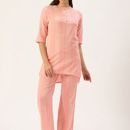 Clt.s Pure Cotton Striped Kurti With Pyjamas Night Suit-picture-47