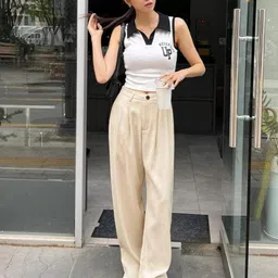 kotty Women Regular Fit Beige Viscose Rayon Trousers image 2