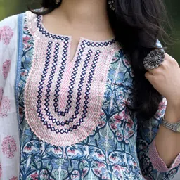 BAESD Women Floral Embroidered Regular Kurta with Trousers & With Dupatta image 2