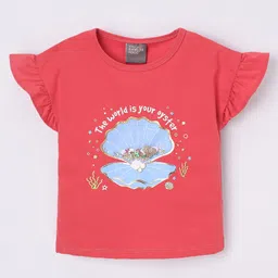 Little Kangaroos Cotton Half Sleeves Top Oyster Print- Red-picture-19