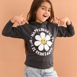 Lilpicks Couture Full Sleeves Graphic Floral Printed Terry Fleece Hooded Sweatshirt - Dark Grey-picture-26