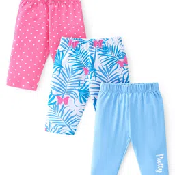 Babyhug Cotton Lycra Three Fourth Length Legging Polka Dot & Leaf Print Pack Of 3 - Blue White & Pink-picture-25