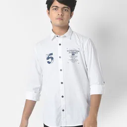 CRIMSOUNE CLUB Full Sleeves Expedition Journey Text Printed Shirt - White-picture-17