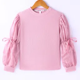 Kookie Kids Full Puff Sleeves Top with Bow Detailing - Pink-picture-13