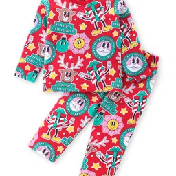 Babyhug Cotton Knit Full Sleeves Night Suit With Christmas Theme -Red-image-18