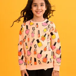 Anthrilo Fleece Full Sleeves Nail Paint Printed Comfort Fit Sweatshirt - Peach-picture-14