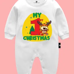 The Peppy Tend Christmas Theme 100% Cotton Full Sleeves My 1st Christmas Text Printed Romper - White-picture-10