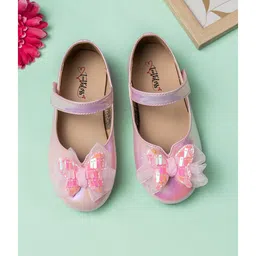 Toothless Bow & Butterfly Applique Detailed Ballerinas With Velcro Closure - Pink-picture-19