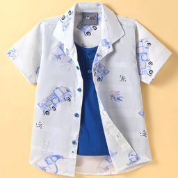 Dapper Dudes Half Sleeves Vehicles Printed Shirt With Attached Tee - Blue-picture-16