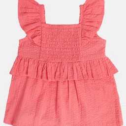 MINI KLUB Cotton Frill Sleeves Smocked Detailed Solid Top - Pink image 1