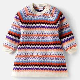 Babyhug Knit Full Raglan Sleeves Knee Length Woollen Dress - Red-picture-12