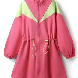 Pine Kids Cotton Knit Full Sleeves Winter Sweatshirt Dress With Cut & Sew Design - Dark Pink-picture-20