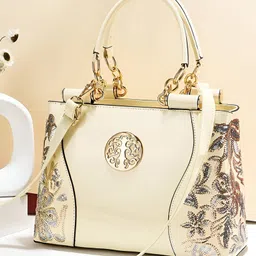SYGA Women Elegant Handbag for Women Embroidered Design with Zipper Closure(Off White)-picture-25