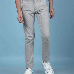 CRIMSOUNE CLUB Cotton Woven Solid Trousers - Grey-picture-38