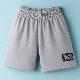 kookie kids india Kookie Kids Single Jersey Knit Above Knee Length Shorts With Text Badges - Grey image 1