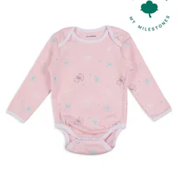 My Milestones 100% Cotton Knit Full Sleeves Butterfly Printed Onesie - Pink-image-83