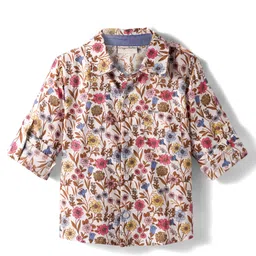 CrayonFlakes Rayon Woven Full Sleeves Floral Printed Shirt - Off White-picture-21