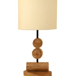 AAKRITI ART CREATIONS Tao III Wooden Table Lamp with Shallow Drum Shade.-image-61