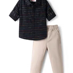 Babyhug Cotton Woven Full Sleeves Striped Shirt & Trouser Set - Black-picture-19