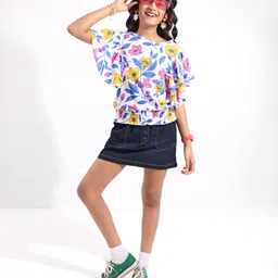 Pine Kids Half Sleeves Top With Floral Print - White image 2