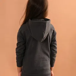 Lilpicks Couture Full Sleeves Graphic Floral Printed Terry Fleece Hooded Sweatshirt - Dark Grey image 3