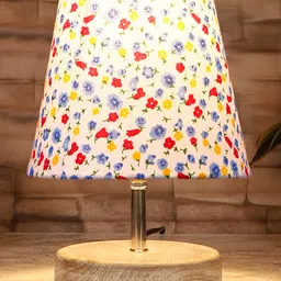 Devansh Multicolor cotton Round white brushed wood Table Lamp image 2