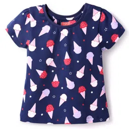 Babyhug Cotton Knit Half Sleeves Shorts Nightsuit With Ice Cream Print - Navy Blue image 2