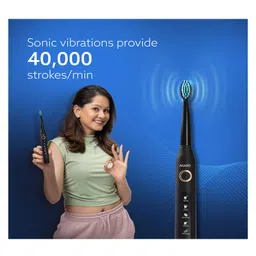 AGARO Cosmic Plus Sonic Electric Toothbrush for Adults, 5 Modes, 5 Brush Heads, Interdental Head, Carry Case, Rechargeable Black image 2