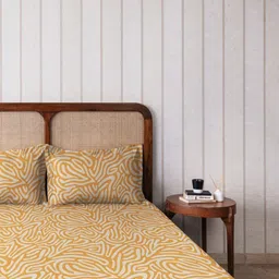 The Happy Pod Yellow&White Abstract Pure Cotton 144 TC Flat Queen Bedsheet&2 Pillow Covers image 2