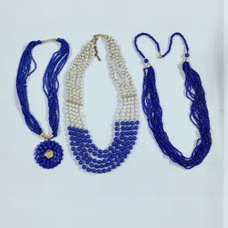 Grace Collections Women Pack Of 3 Blue & White Artificial Beads Brass Gold-Plated Necklace-picture-15