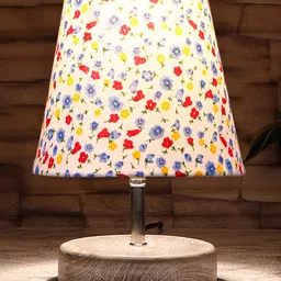 Devansh Multicolor cotton Round white brushed wood Table Lamp image 3