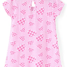 Babyhug Single Jersey Knit Half Sleeves Solid & Heart Printed Frocks with Bow Applique Pack of 2 - Pink image 3