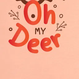 FFlirtygo Christmas Theme Cotton Half Sleeves Oh My Deer Printed Onesie - Peach image 4