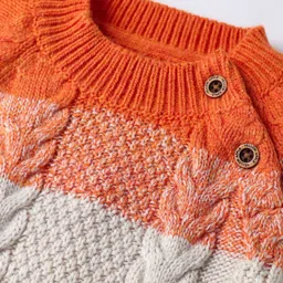 Yellow Apple Knit Full Raglan Sleeves Striped Pullover Sweater With Cable Knit Design - Multicolour image 3