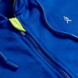 Pine Kids Knit Full Sleeves Solid Color Hooded SweatJacket with Kangaroo Pocket - Blue image 3