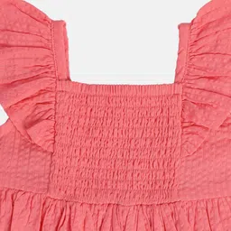 MINI KLUB Cotton Frill Sleeves Smocked Detailed Solid Top - Pink image 4
