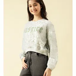 Lil Tomatoes Cotton Looper Knit Full Sleeves Inspire Text Printed Light Winter Tie Dye Sweatshirt - Oil Green image 4