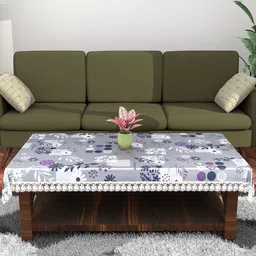 Kuber Industries Grey & White Floral Waterproof 4-Seater Table Cover image 1