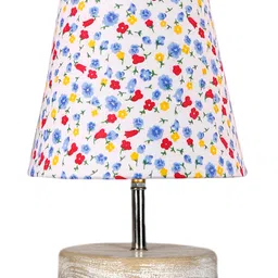Devansh Multicolor cotton Round white brushed wood Table Lamp image 4