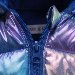 Mark & Mia Full Sleeves Padded Hooded Jacket with Glitter Ombre Print & Kangaroo Pockets - Blue image 4