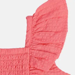 MINI KLUB Cotton Frill Sleeves Smocked Detailed Solid Top - Pink image 5