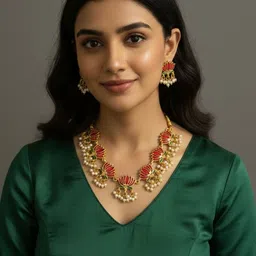 FIMBUL Gold-Plated Beaded Studded Jewellery Set image 3