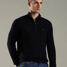 Tommy Hilfiger Self Design Cable Knit Mock Collar Cotton Pullover Sweater image 4