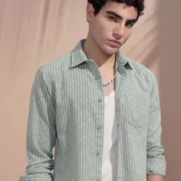 LOCOMOTIVE Slim Fit Striped Cutaway Collar Cotton Casual Shirt-picture-33