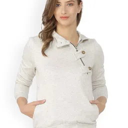Campus Sutra Women Cream-Coloured Solid Sweatshirt-picture-22