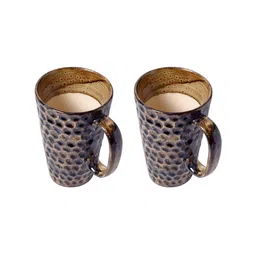 Unravel India Set Of 2 Black & Green Ceramic Handcrafted & Hand Painted Coffee Mugs image 2