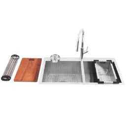 Jayna Combo Series Double Bowl Kitchen Sink Satin with Faucet & Accessories 37x20 Inch, COMBO -04A-picture-10