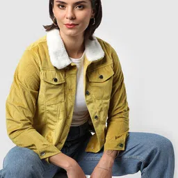 Campus Sutra Women Spread Collar Self Design Lightweight Sherpa Cotton Jacket image 3