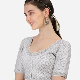 pujia mills Women's Heavy Silver Jari Thread Readymade Blouse for Saree Lehenga image 3