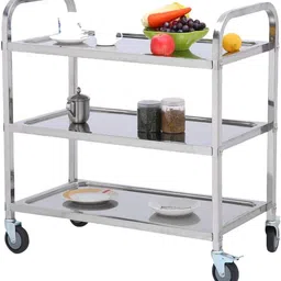 generic Indian Decor. 557381 Stainless Steel 3 Tier Utility Cart with Wheels Kitchen Island Trolley Serving Cart Catering Storage Shelf with Locking Wheels for Hotels Restaurant Home Use - Stainless Steel image 1